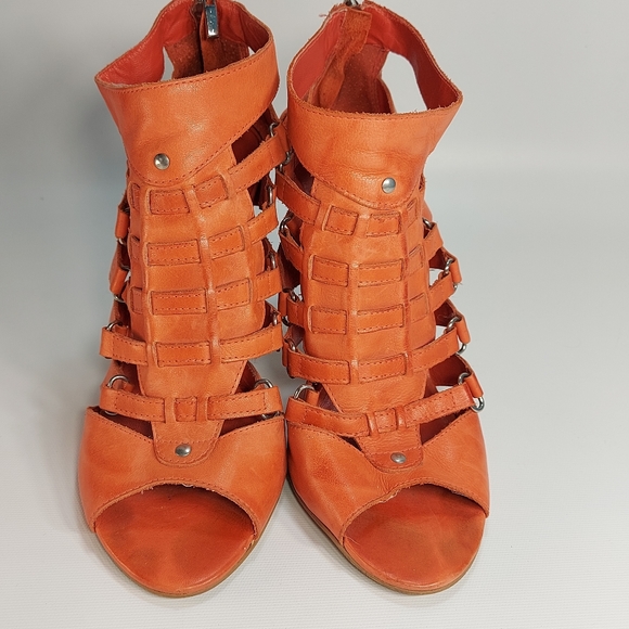 Minelli Salmon Leather Open High Heel Sandal Booties, 40 - Picture 3 of 10